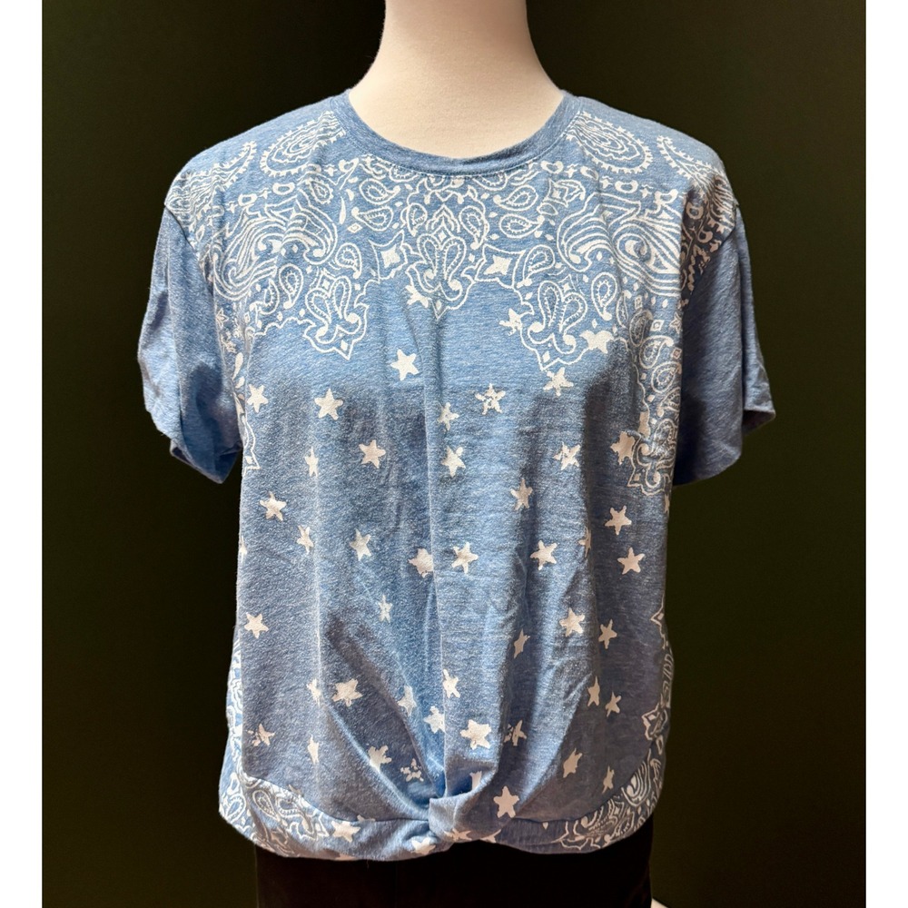 Lucky Brand Knot Front T-Shirt Star Print Bandana Design Short Sleeve Top
